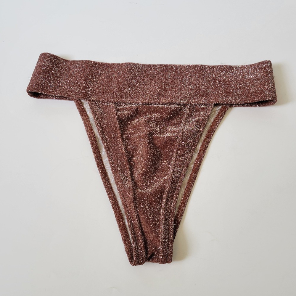 Free People Dylan High Waist Bikini Bottoms Medium Noisette Metallic Beach Boho